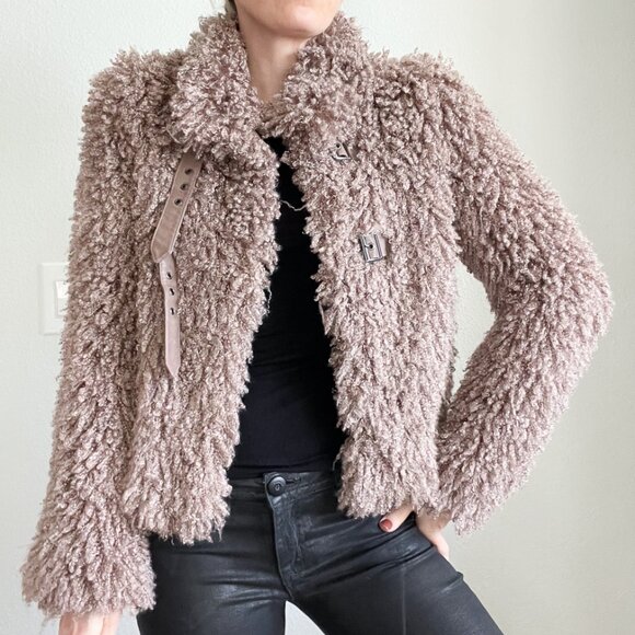 Bisou Bisou by Michele Bohbot Mauve Faux Fur Teddy Moto Jacket | Funnel Neck - Picture 1 of 9